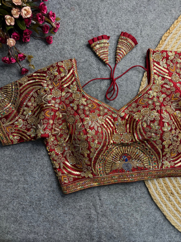 Codding Sequence Peacock Work Bridal Blouse