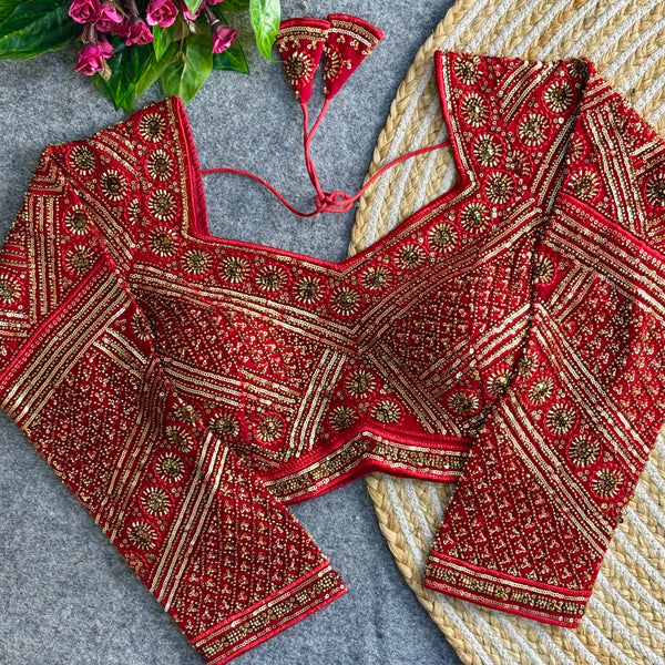 Beautiful Long Sleeves Fully Loaded Handwork Blouse